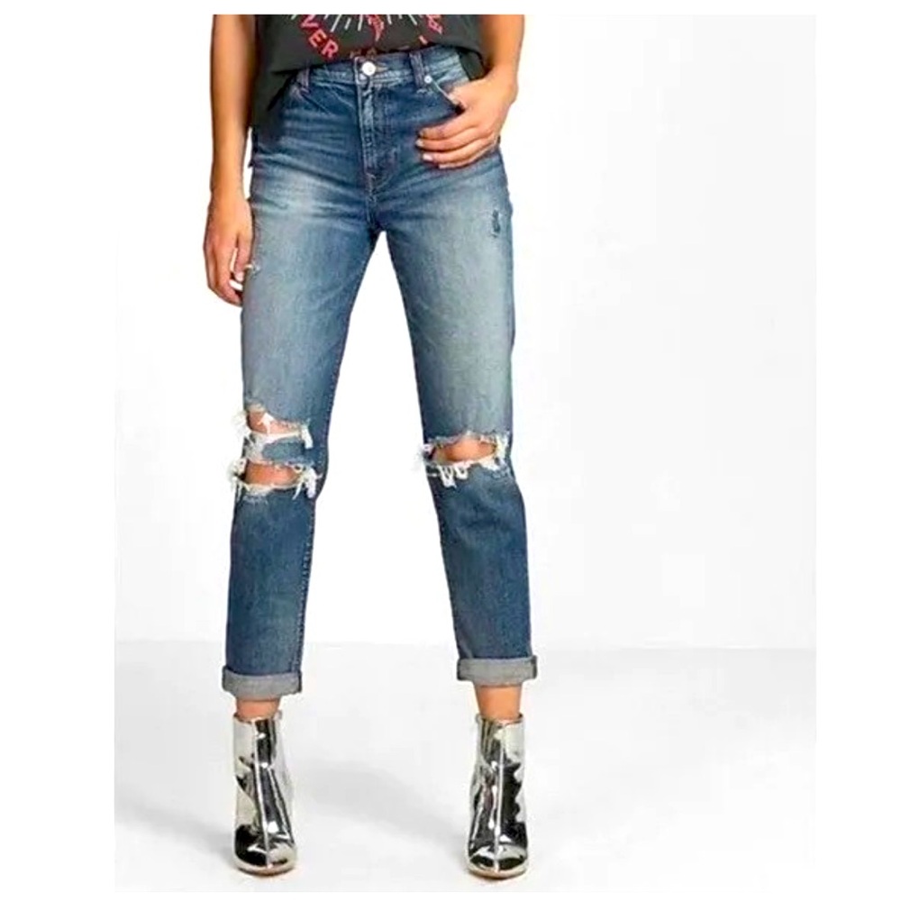 EXPRESS Girlfriend High Rise Stretch Ripped Jeans Size: 4